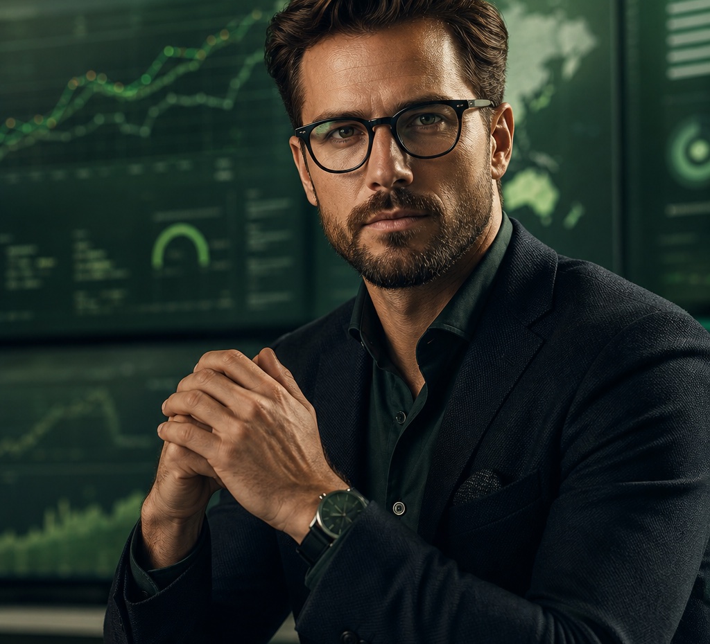 An analyst in front of market dashboards